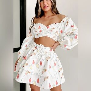 NanaMacs White Cocktail Print Off-Shoulder Mini Dress